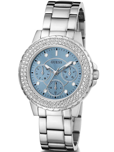 Guess Damen Armbanduhr Crown Jewel 36 mm Strasssteine auf dem Gehäuse Armband Edelstahl GW0410L1